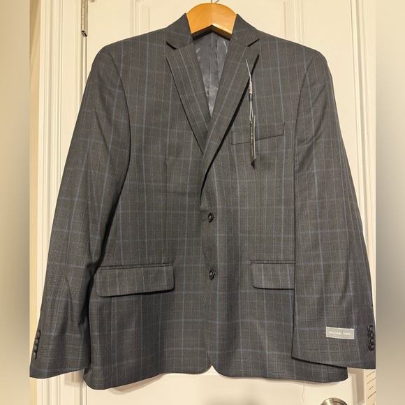 Michael Kors Charcoal Plaid Blazer with Blue Windowpane Sz 42S